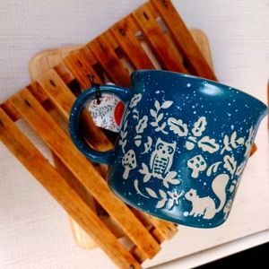 Blue Mushroom Owl Leaves Speckled Fall Woodland Cottagecore Boho Coffee Mug New